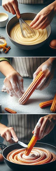 collage de unas manos haciendo churros